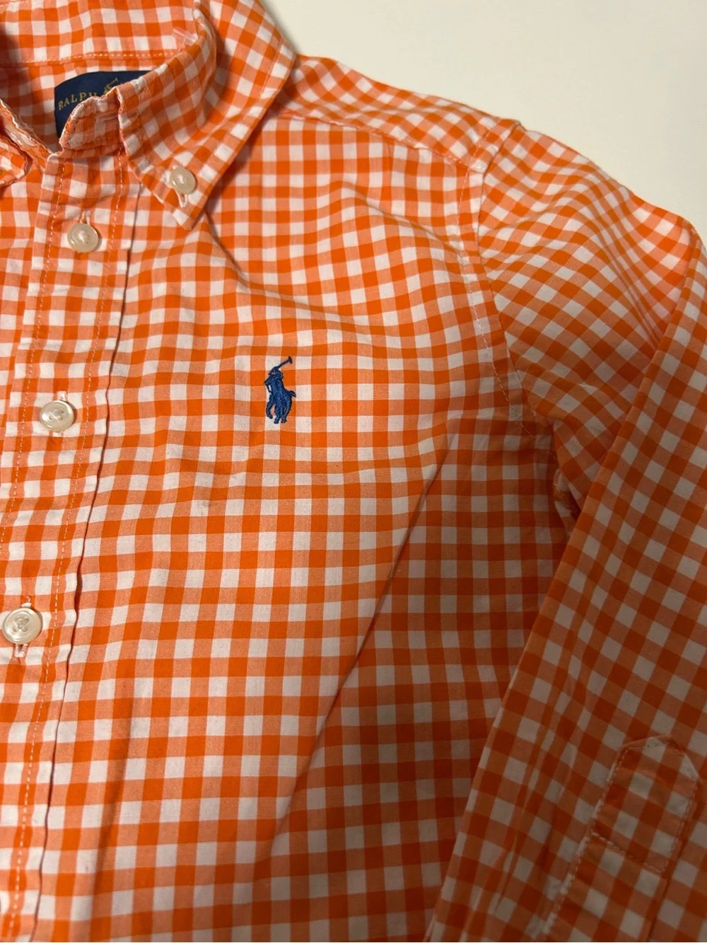 Ralph Lauren Orange and White Gingham Button-Down Shirt